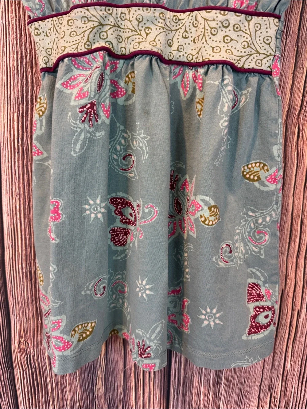 Tea Collection Blue Floral Cotton Dress with Pink and Gold Accents